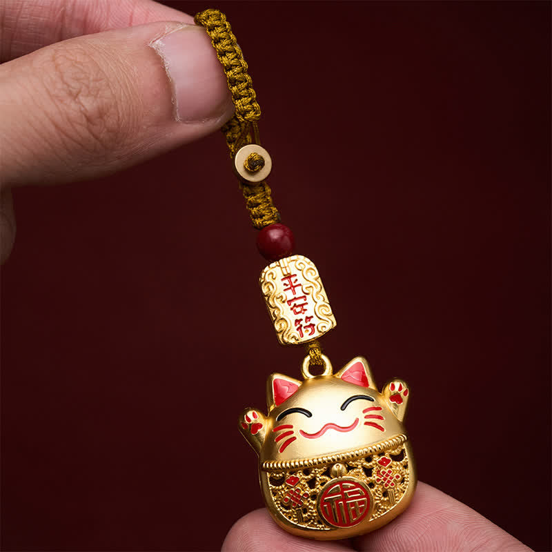 Buddha Stones Grawerowane miedziane breloki z postacią Fu Lucky Cat w oplocie Balance - image 14