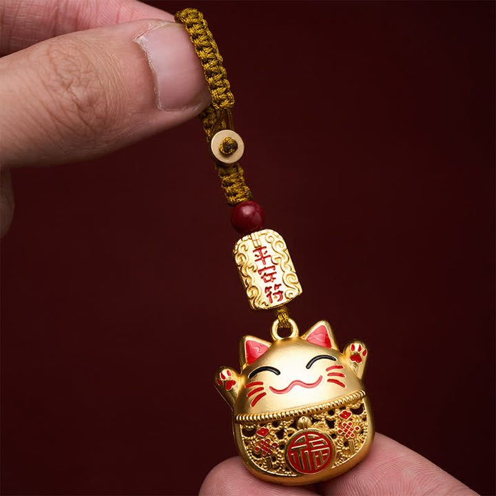 Buddha Stones Grawerowane miedziane breloki z postacią Fu Lucky Cat w oplocie Balance - image 14