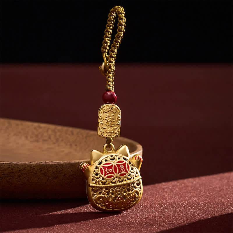Buddha Stones Grawerowane miedziane breloki z postacią Fu Lucky Cat w oplocie Balance - image 11