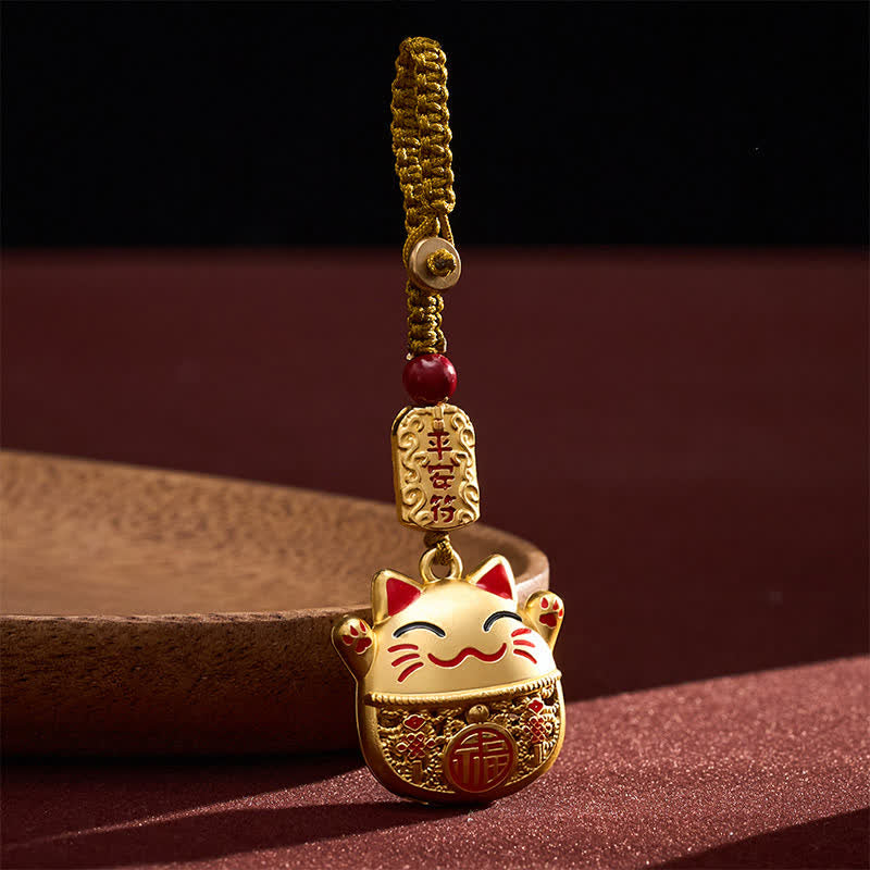 Buddha Stones Grawerowane miedziane breloki z postacią Fu Lucky Cat w oplocie Balance - image 10