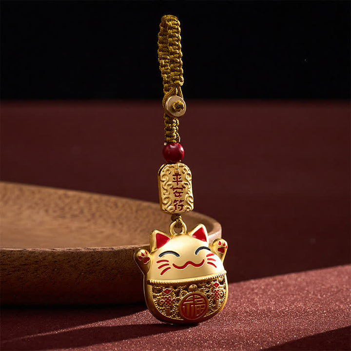 Buddha Stones Grawerowane miedziane breloki z postacią Fu Lucky Cat w oplocie Balance - image 10