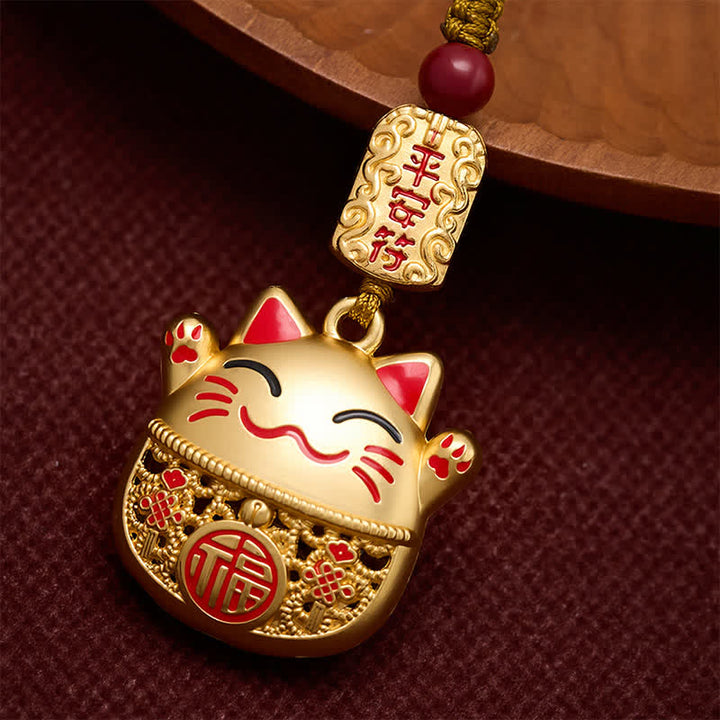 Buddha Stones Grawerowane miedziane breloki z postacią Fu Lucky Cat w oplocie Balance - image 13