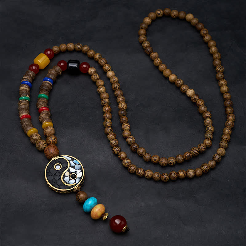 Buddha Stones Naszyjnik z koralików Yin Yang Grounding Balance z drewna wenge - image 1