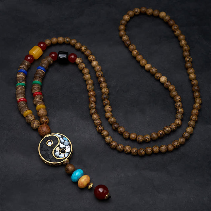 Buddha Stones Naszyjnik z koralików Yin Yang Grounding Balance z drewna wenge - image 1
