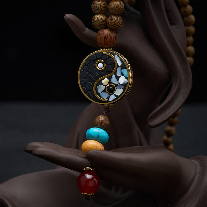 Buddha Stones Naszyjnik z koralików Yin Yang Grounding Balance z drewna wenge - image 4