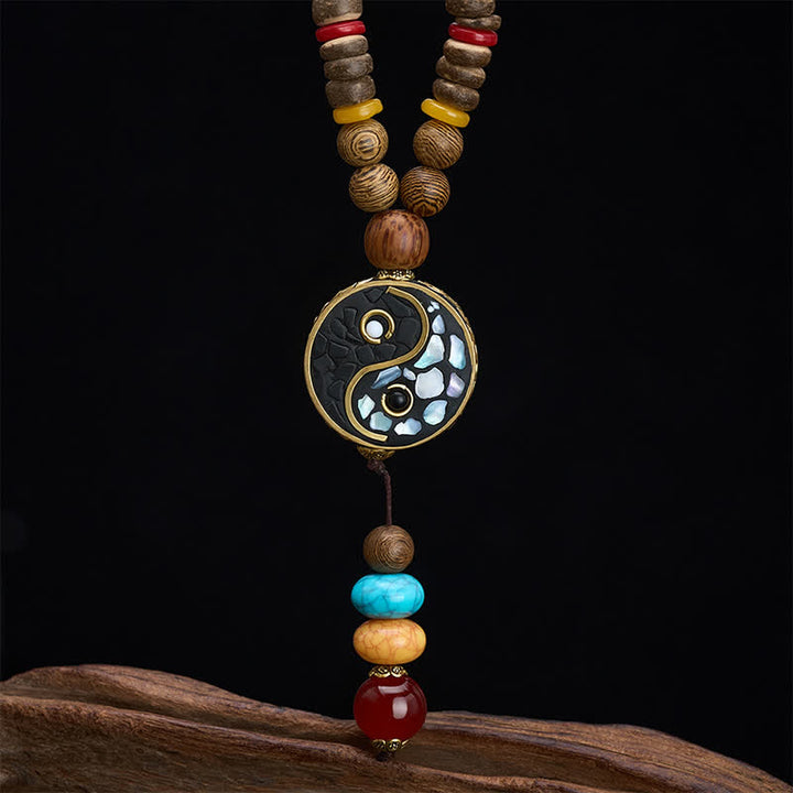 Buddha Stones Naszyjnik z koralików Yin Yang Grounding Balance z drewna wenge - image 8