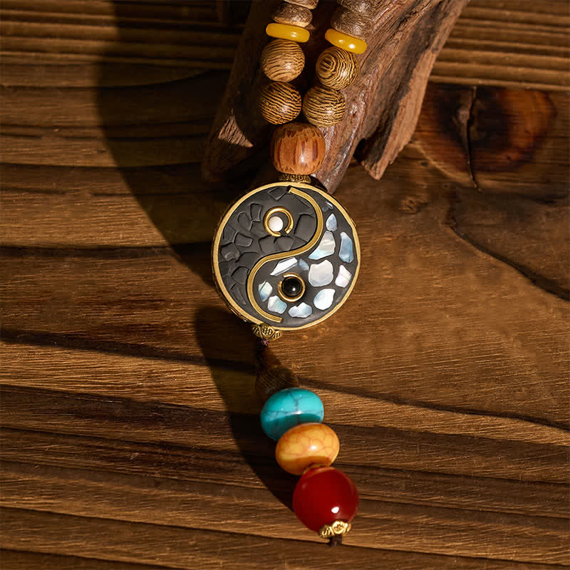Buddha Stones Naszyjnik z koralików Yin Yang Grounding Balance z drewna wenge - image 10
