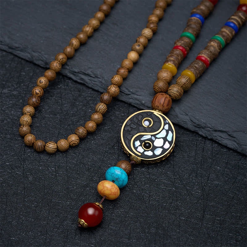 Buddha Stones Naszyjnik z koralików Yin Yang Grounding Balance z drewna wenge - image 2