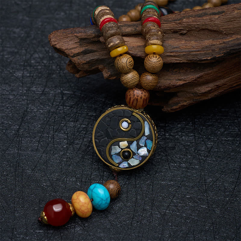 Buddha Stones Naszyjnik z koralików Yin Yang Grounding Balance z drewna wenge - image 3