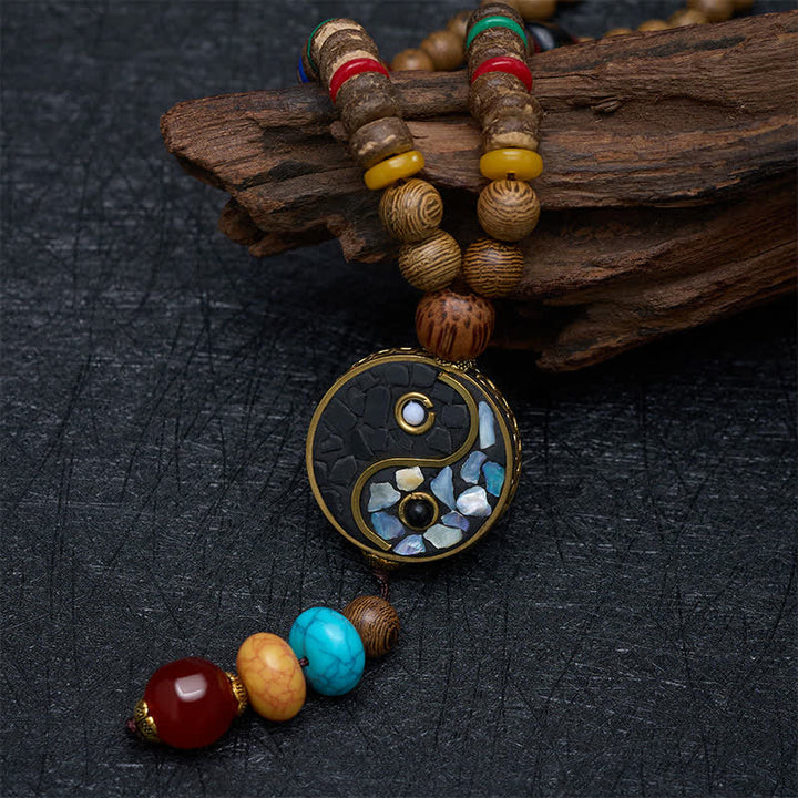 Buddha Stones Naszyjnik z koralików Yin Yang Grounding Balance z drewna wenge - image 3