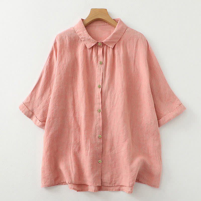 Koszula damska z krótkim rękawem i prostymi guzikami „Buddha Stones” - Łosoś - US12, UK/AU16, EU44 (2XL) - image 8