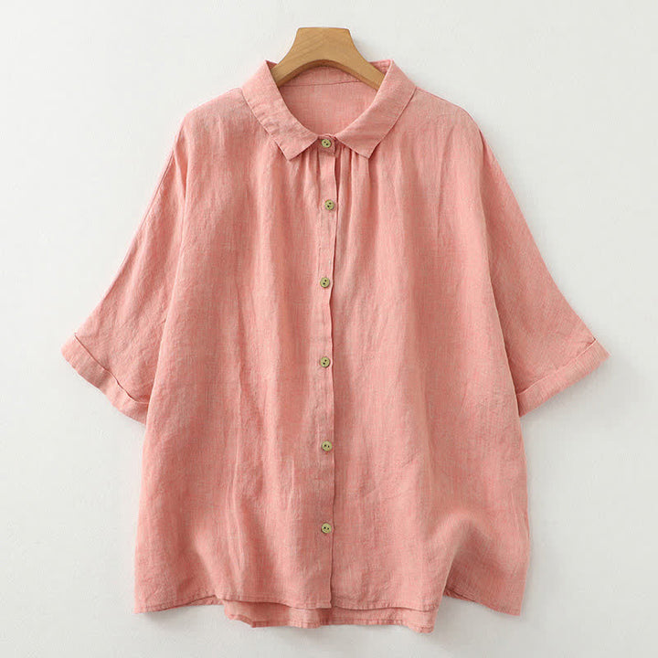 Koszula damska z krótkim rękawem i prostymi guzikami „Buddha Stones” - Łosoś - US12, UK/AU16, EU44 (2XL) - image 8