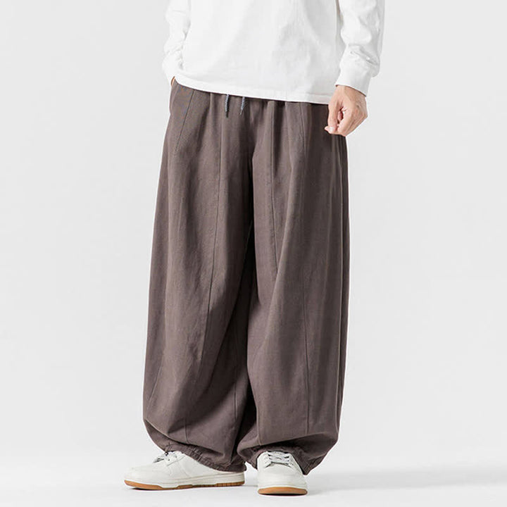 Buddha Stones Spodnie męskie z prostymi nogawkami i kieszeniami, w stylu casual, z grubej bawełny, ściągaczem i sznurkiem - image 3