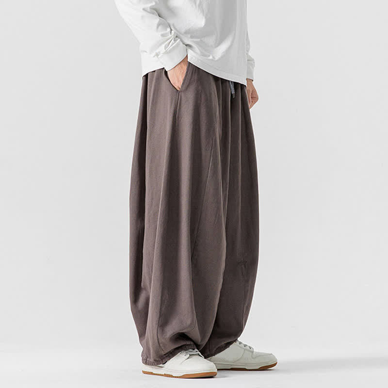 Buddha Stones Spodnie męskie z prostymi nogawkami i kieszeniami, w stylu casual, z grubej bawełny, ściągaczem i sznurkiem - image 2
