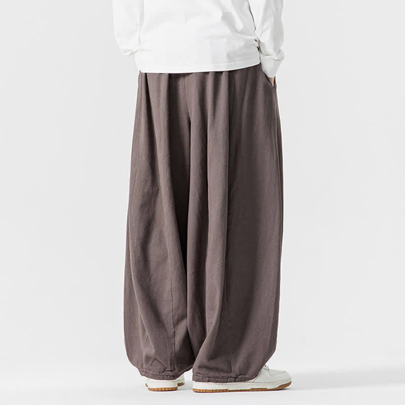 Buddha Stones Spodnie męskie z prostymi nogawkami i kieszeniami, w stylu casual, z grubej bawełny, ściągaczem i sznurkiem - image 4
