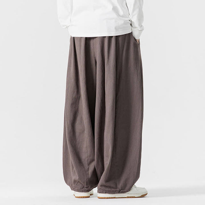 Buddha Stones Spodnie męskie z prostymi nogawkami i kieszeniami, w stylu casual, z grubej bawełny, ściągaczem i sznurkiem - image 4