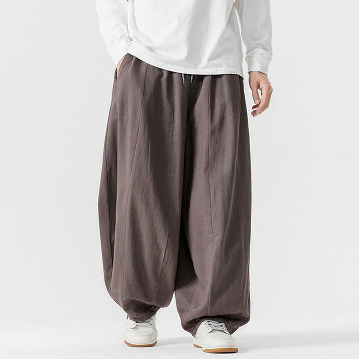 Buddha Stones Spodnie męskie z prostymi nogawkami i kieszeniami, w stylu casual, z grubej bawełny, ściągaczem i sznurkiem - image 5