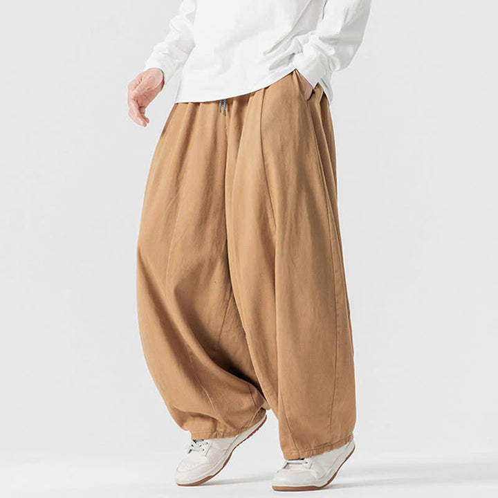 Buddha Stones Spodnie męskie z prostymi nogawkami i kieszeniami, w stylu casual, z grubej bawełny, ściągaczem i sznurkiem - image 40
