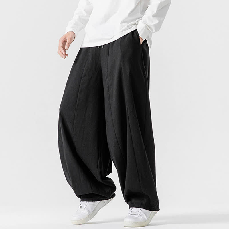 Buddha Stones Spodnie męskie z prostymi nogawkami i kieszeniami, w stylu casual, z grubej bawełny, ściągaczem i sznurkiem - image 12