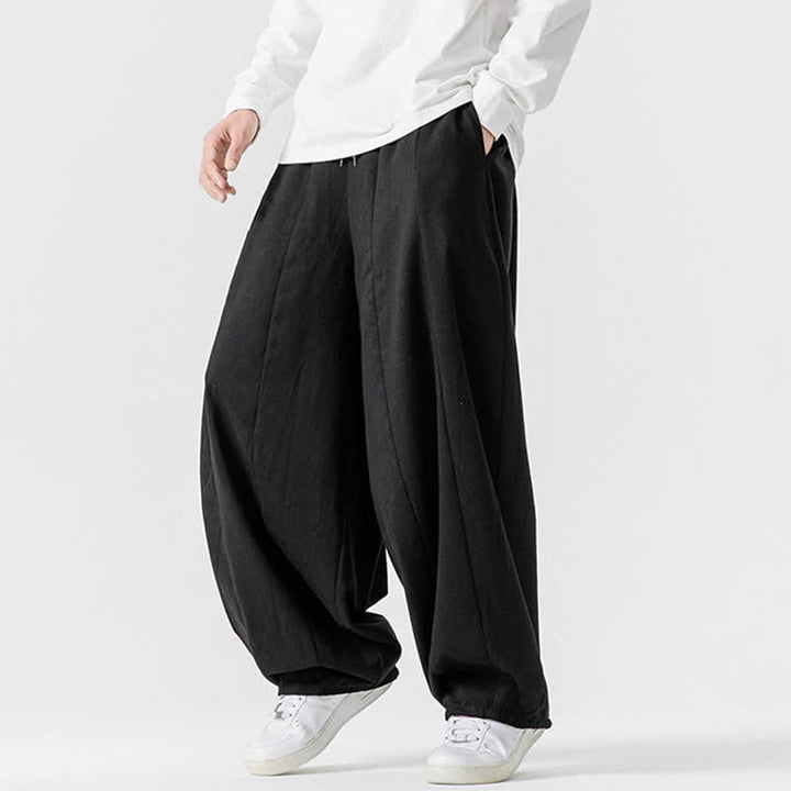 Buddha Stones Spodnie męskie z prostymi nogawkami i kieszeniami, w stylu casual, z grubej bawełny, ściągaczem i sznurkiem - image 12