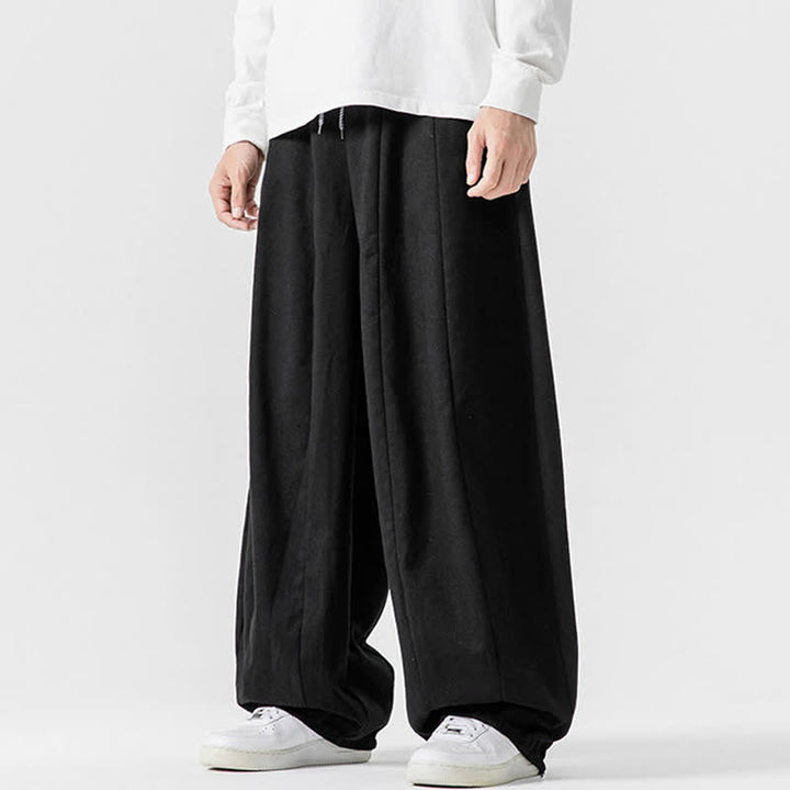 Buddha Stones Spodnie męskie z prostymi nogawkami i kieszeniami, w stylu casual, z grubej bawełny, ściągaczem i sznurkiem - image 13
