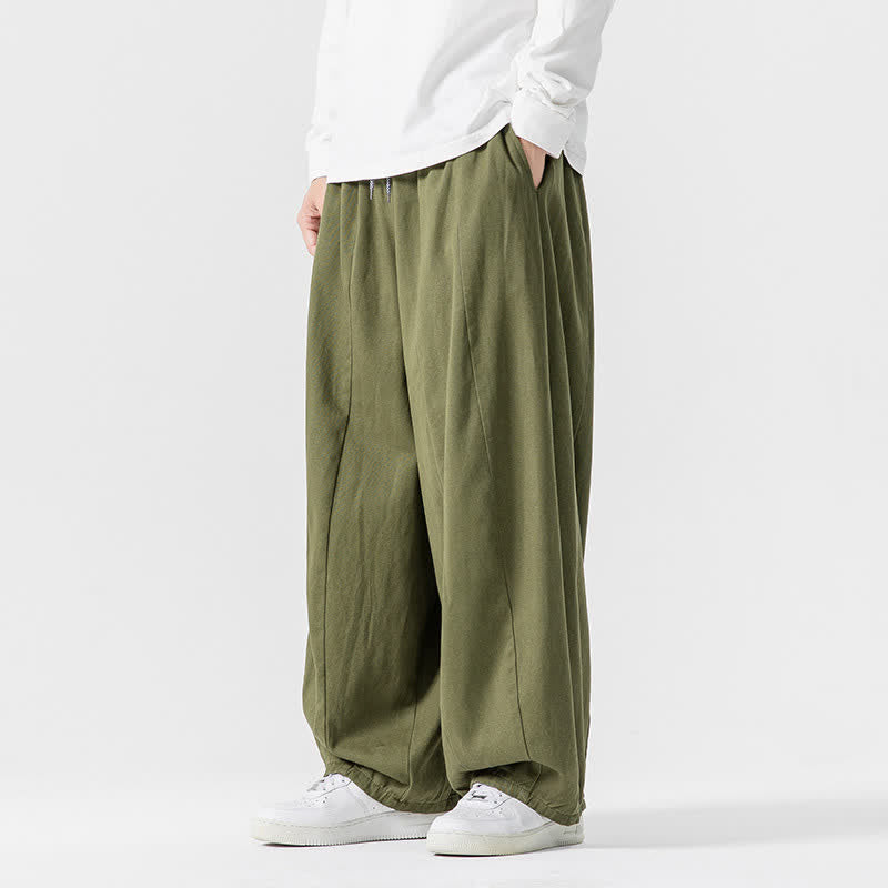 Buddha Stones Spodnie męskie z prostymi nogawkami i kieszeniami, w stylu casual, z grubej bawełny, ściągaczem i sznurkiem - image 25