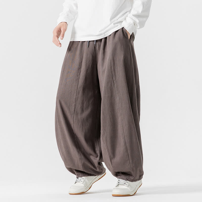 Buddha Stones Spodnie męskie z prostymi nogawkami i kieszeniami, w stylu casual, z grubej bawełny, ściągaczem i sznurkiem - image 6