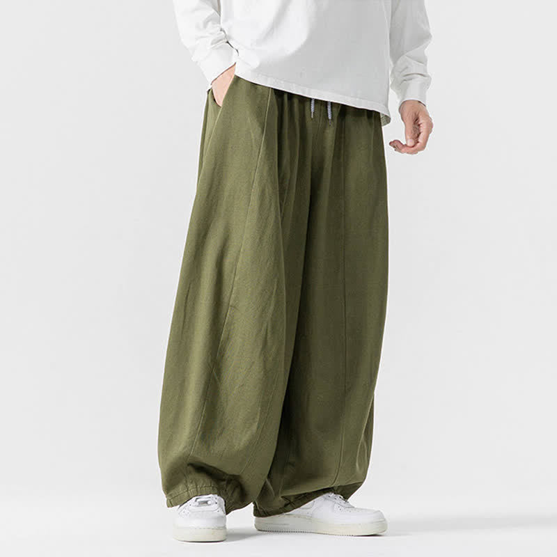 Buddha Stones Spodnie męskie z prostymi nogawkami i kieszeniami, w stylu casual, z grubej bawełny, ściągaczem i sznurkiem - image 20