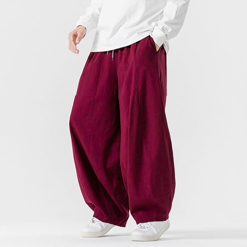 Buddha Stones Spodnie męskie z prostymi nogawkami i kieszeniami, w stylu casual, z grubej bawełny, ściągaczem i sznurkiem - image 48
