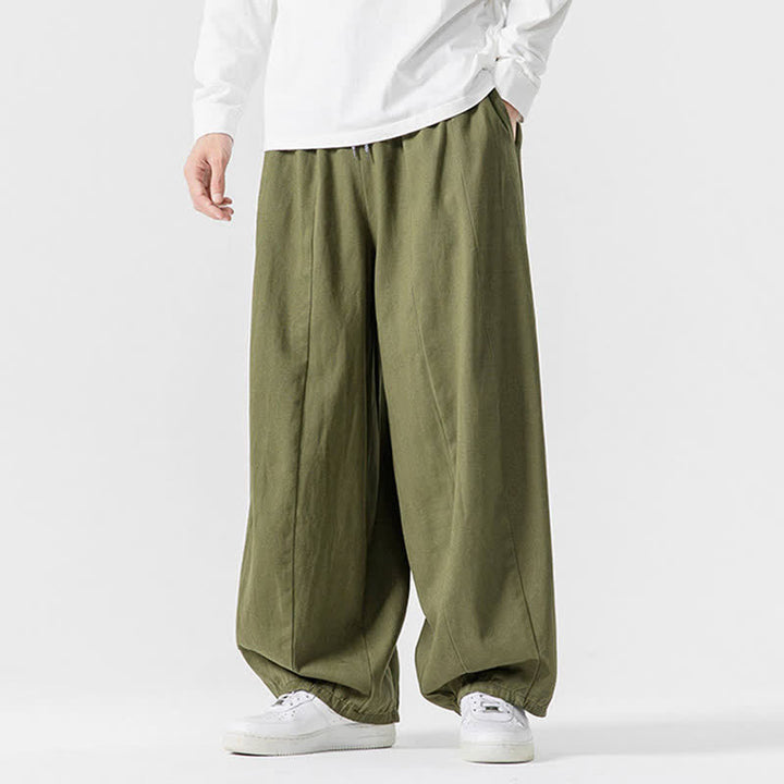 Buddha Stones Spodnie męskie z prostymi nogawkami i kieszeniami, w stylu casual, z grubej bawełny, ściągaczem i sznurkiem - image 21