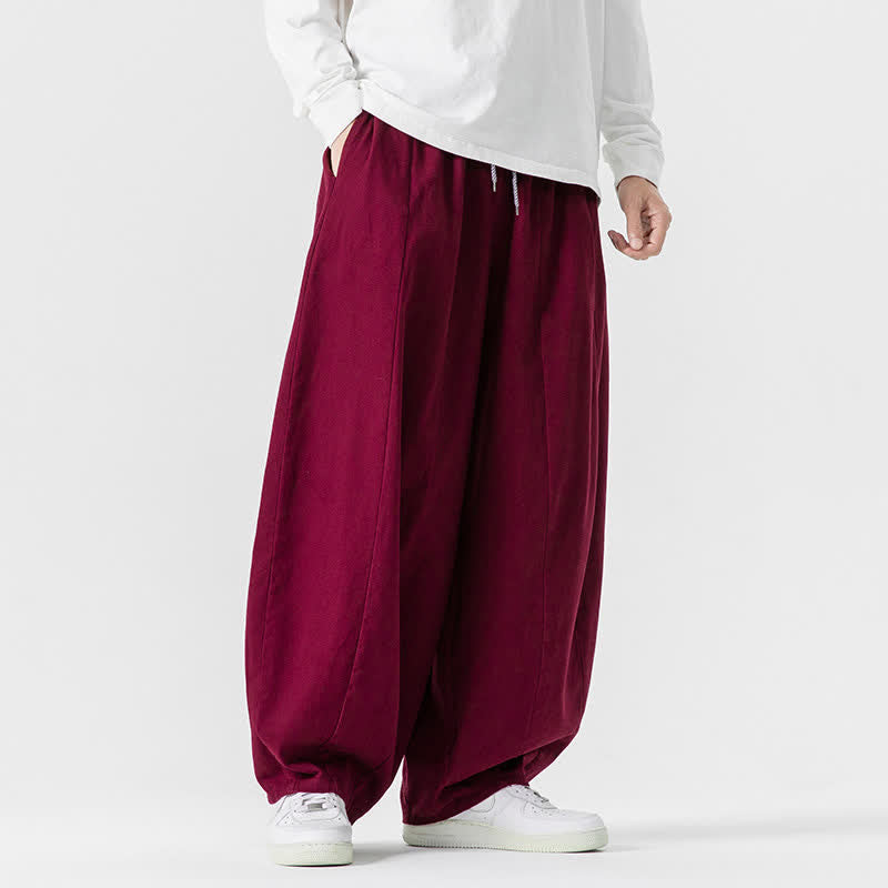 Buddha Stones Spodnie męskie z prostymi nogawkami i kieszeniami, w stylu casual, z grubej bawełny, ściągaczem i sznurkiem - image 43