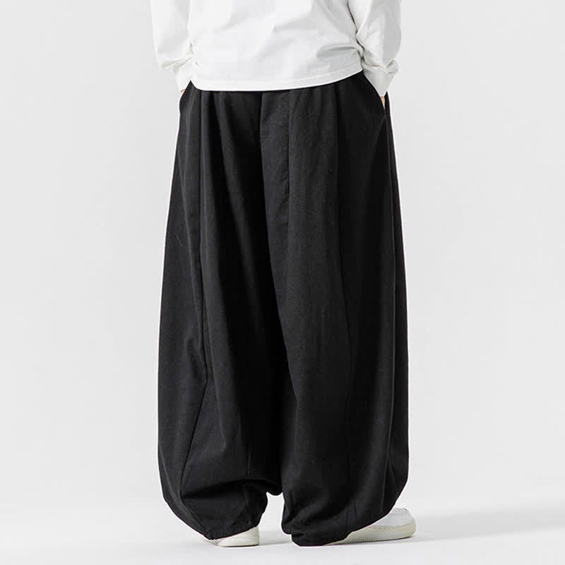 Buddha Stones Spodnie męskie z prostymi nogawkami i kieszeniami, w stylu casual, z grubej bawełny, ściągaczem i sznurkiem - image 10