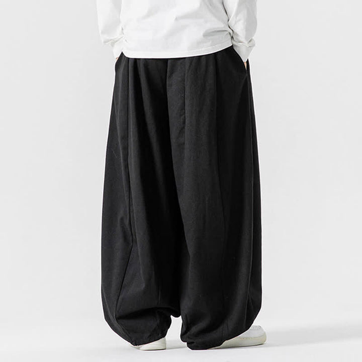 Buddha Stones Spodnie męskie z prostymi nogawkami i kieszeniami, w stylu casual, z grubej bawełny, ściągaczem i sznurkiem - image 10