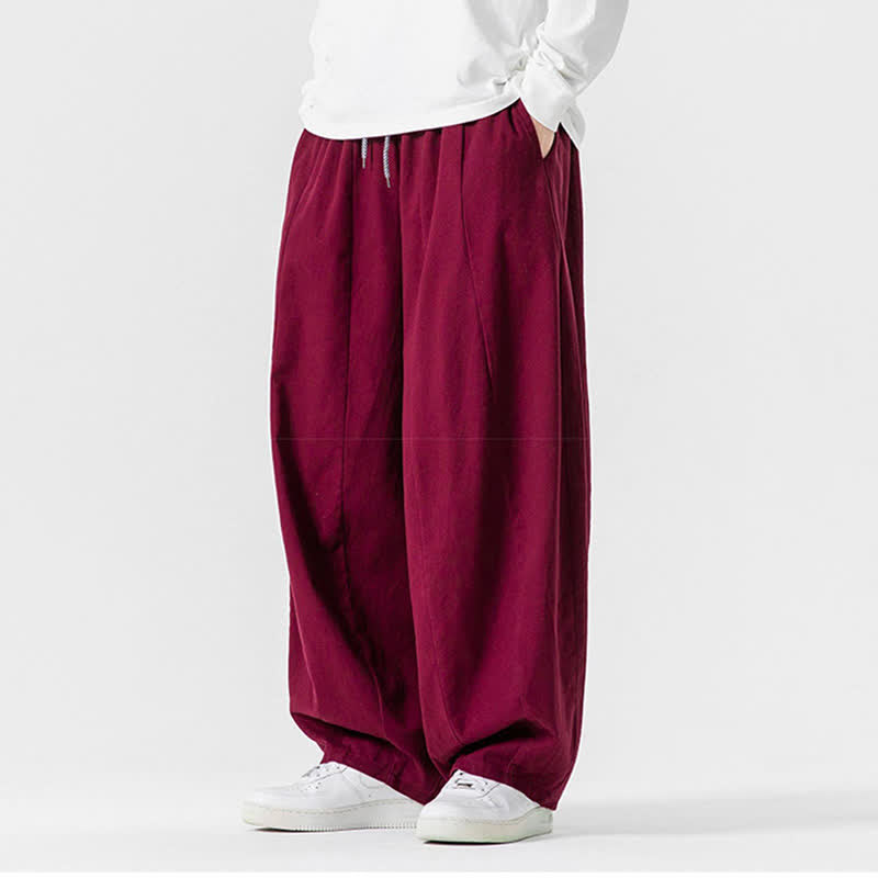 Buddha Stones Spodnie męskie z prostymi nogawkami i kieszeniami, w stylu casual, z grubej bawełny, ściągaczem i sznurkiem - image 47
