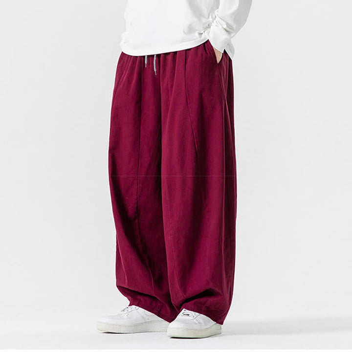 Buddha Stones Spodnie męskie z prostymi nogawkami i kieszeniami, w stylu casual, z grubej bawełny, ściągaczem i sznurkiem - image 47