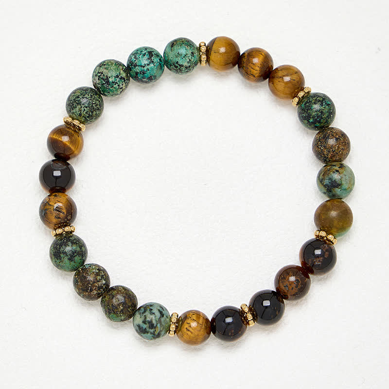 Buddha Stones Bransoletka z koralików Tiger Eye Malachite Green Agat Strength - image 3