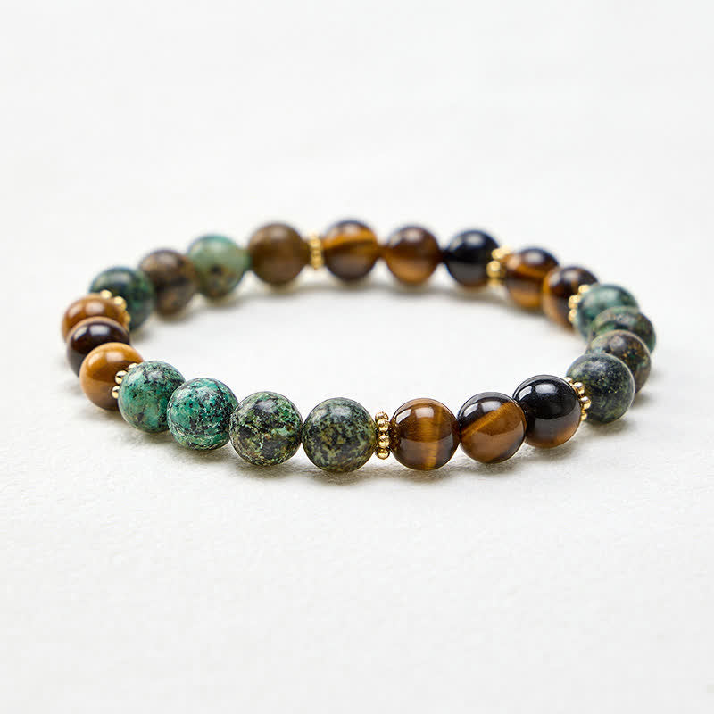 Buddha Stones Bransoletka z koralików Tiger Eye Malachite Green Agat Strength - image 4