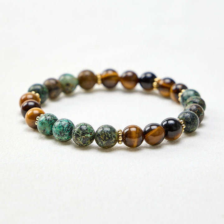 Buddha Stones Bransoletka z koralików Tiger Eye Malachite Green Agat Strength - image 4