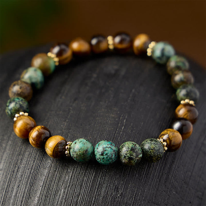 Buddha Stones Bransoletka z koralików Tiger Eye Malachite Green Agat Strength - image 2