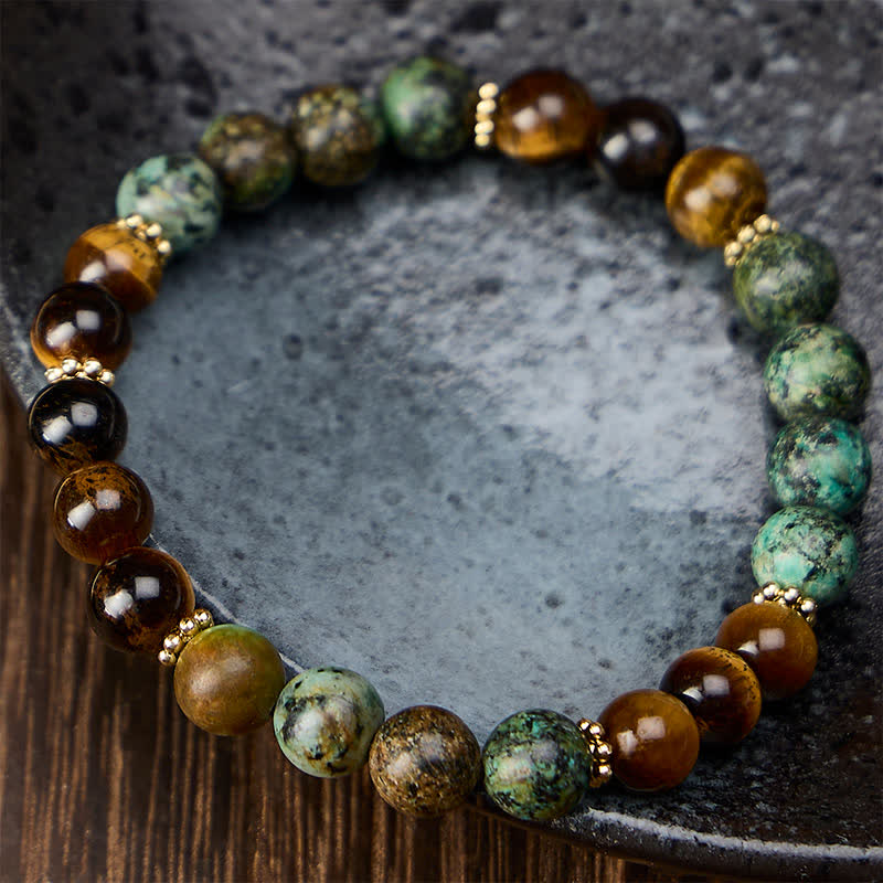 Buddha Stones Bransoletka z koralików Tiger Eye Malachite Green Agat Strength - image 1