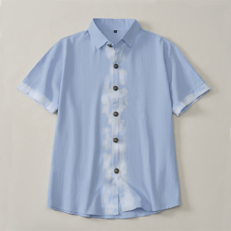 Buddha Stones Letnie, swobodne koszule męskie z krótkim rękawem w stylu boho tie-dye - PowderBlue - US/UK/AU42, EU52 (3XL) - image 7