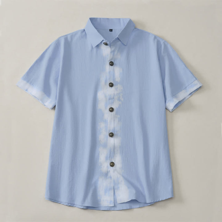 Buddha Stones Letnie, swobodne koszule męskie z krótkim rękawem w stylu boho tie-dye - PowderBlue - US/UK/AU42, EU52 (3XL) - image 7