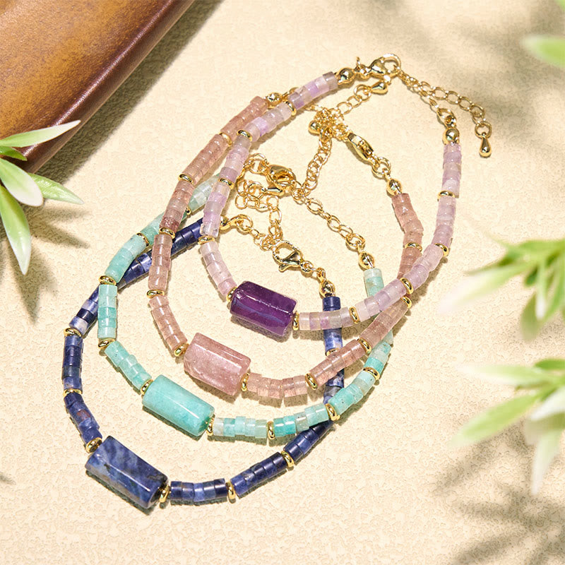 Buddha Stones Bransoletka z akcentem w postaci fasetowanego cylindra z ametystu, amazonitu truskawkowego i sodalitu - image 17