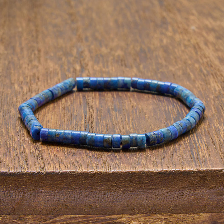 Buddha Stones Bransoletka z lapis lazuli Truth z prostymi, płaskimi koralikami - Lapis Lazuli (obwód nadgarstka: 5,9–6,3 cala / 15–16 cm) - image 1
