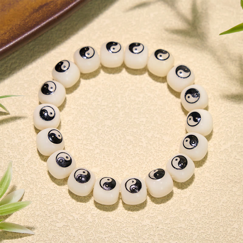Buddha Stones Biała bransoletka Bodhi Seed Yin Yang Peace - Bagua (Równowaga ♥ Harmonia) - image 0