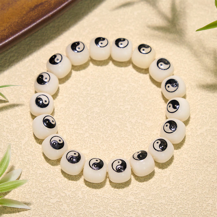 Buddha Stones Biała bransoletka Bodhi Seed Yin Yang Peace - Bagua (Równowaga ♥ Harmonia) - image 0