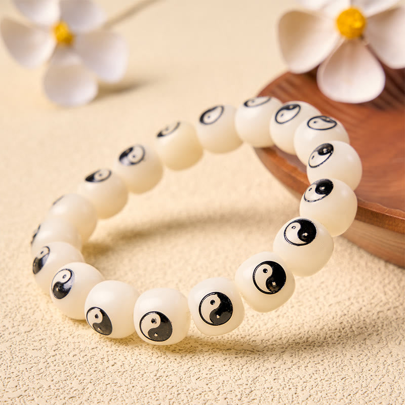 Buddha Stones Biała bransoletka Bodhi Seed Yin Yang Peace - image 1