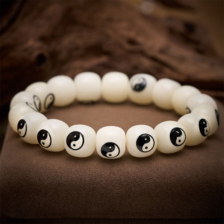 Buddha Stones Biała bransoletka Bodhi Seed Yin Yang Peace - image 2
