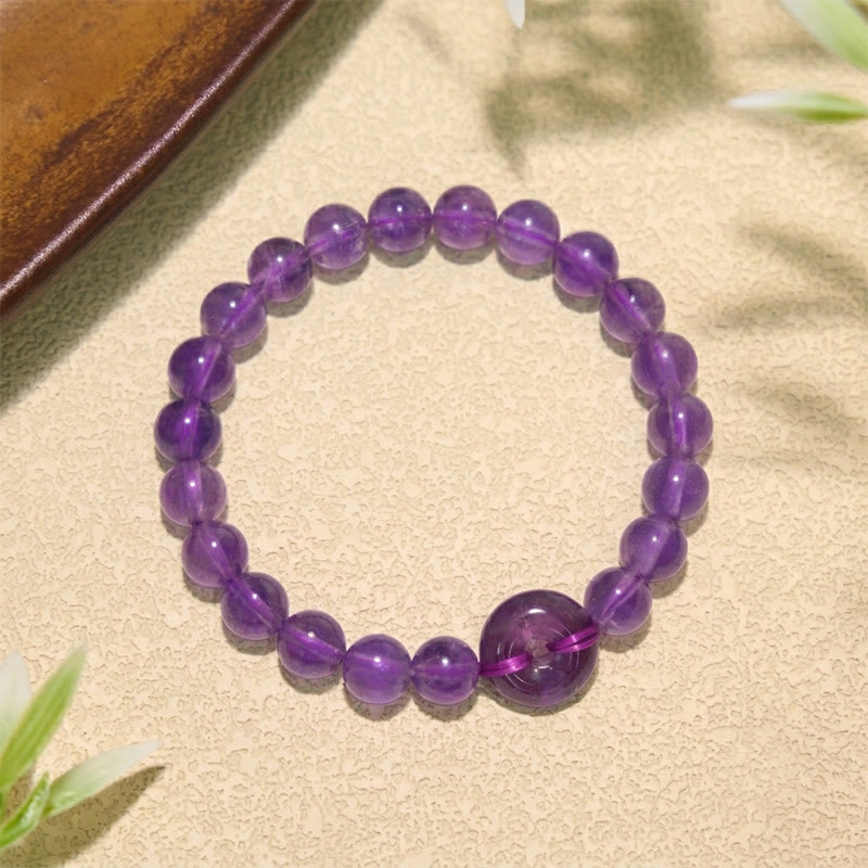 Buddha Stones Bransoletka okrągła z klamrą Amethyst Peace Buckle, łagodząca stres, ręcznie polerowana - image 1
