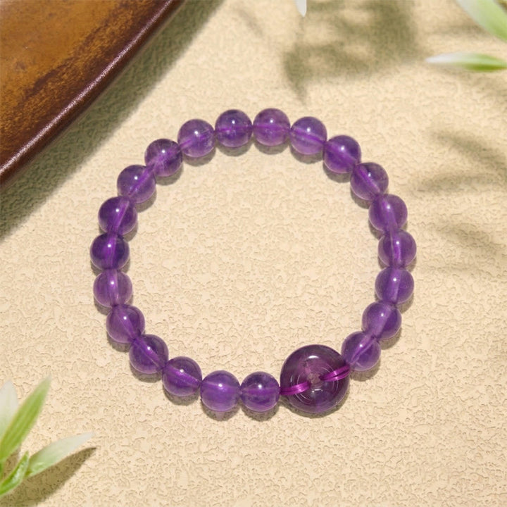Buddha Stones Bransoletka okrągła z klamrą Amethyst Peace Buckle, łagodząca stres, ręcznie polerowana - image 1